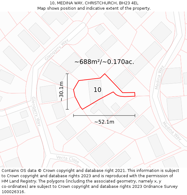 10, MEDINA WAY, CHRISTCHURCH, BH23 4EL: Plot and title map