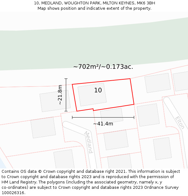 10, MEDLAND, WOUGHTON PARK, MILTON KEYNES, MK6 3BH: Plot and title map