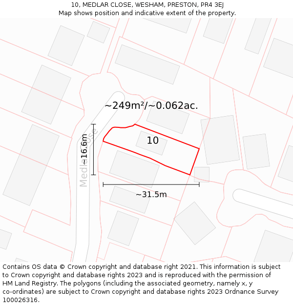 10, MEDLAR CLOSE, WESHAM, PRESTON, PR4 3EJ: Plot and title map