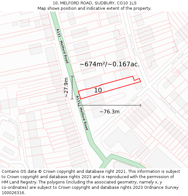 10, MELFORD ROAD, SUDBURY, CO10 1LS: Plot and title map