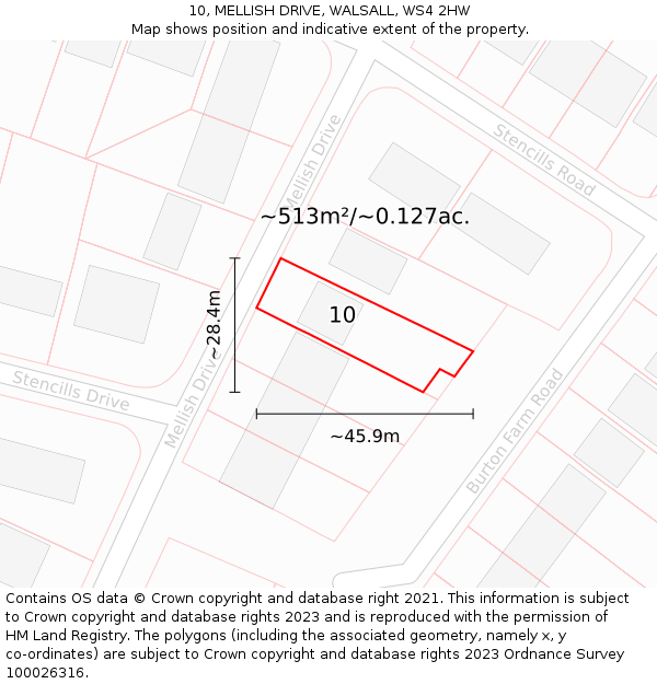 10, MELLISH DRIVE, WALSALL, WS4 2HW: Plot and title map