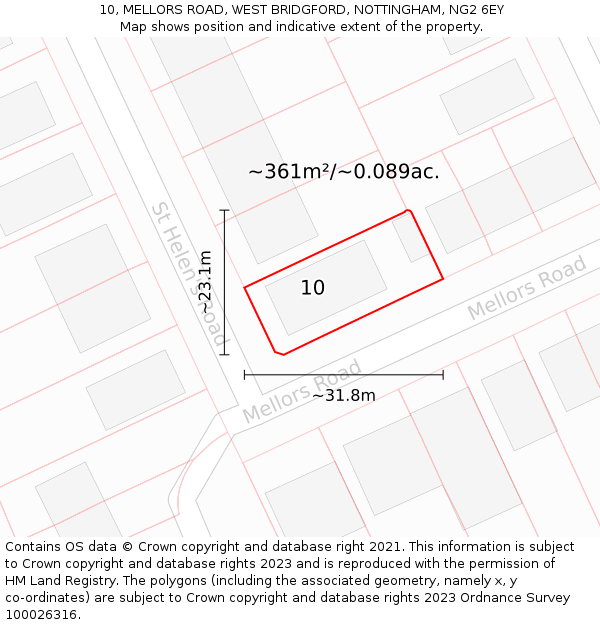 10, MELLORS ROAD, WEST BRIDGFORD, NOTTINGHAM, NG2 6EY: Plot and title map