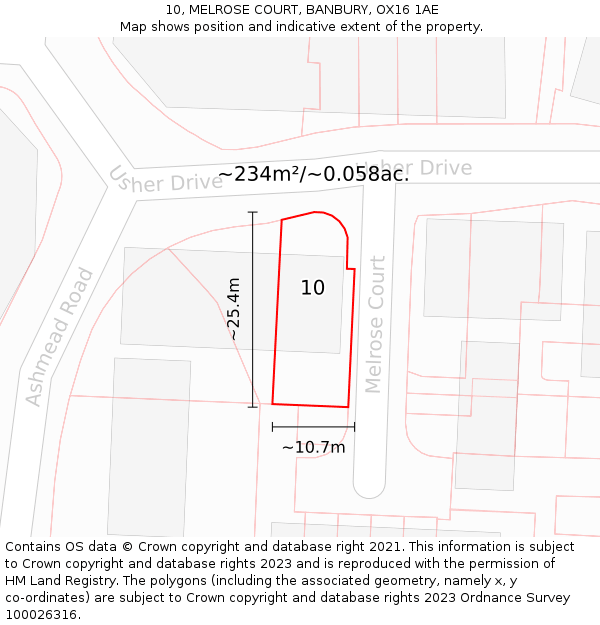 10, MELROSE COURT, BANBURY, OX16 1AE: Plot and title map