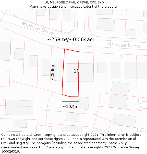 10, MELROSE DRIVE, CREWE, CW1 3YD: Plot and title map