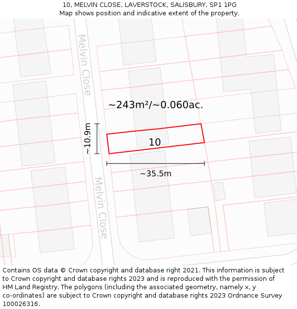 10, MELVIN CLOSE, LAVERSTOCK, SALISBURY, SP1 1PG: Plot and title map