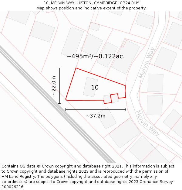 10, MELVIN WAY, HISTON, CAMBRIDGE, CB24 9HY: Plot and title map