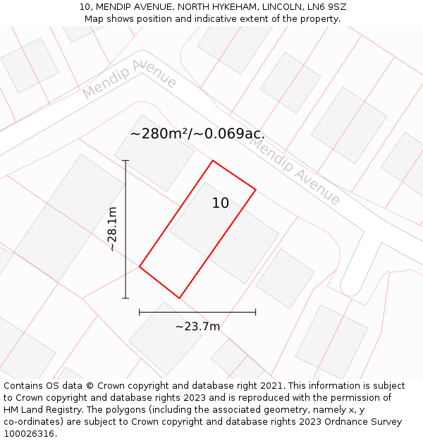 10, MENDIP AVENUE, NORTH HYKEHAM, LINCOLN, LN6 9SZ: Plot and title map