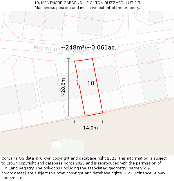 10, MENTMORE GARDENS, LEIGHTON BUZZARD, LU7 2LT: Plot and title map