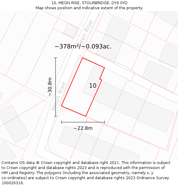 10, MEON RISE, STOURBRIDGE, DY9 0YD: Plot and title map