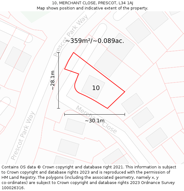 10, MERCHANT CLOSE, PRESCOT, L34 1AJ: Plot and title map