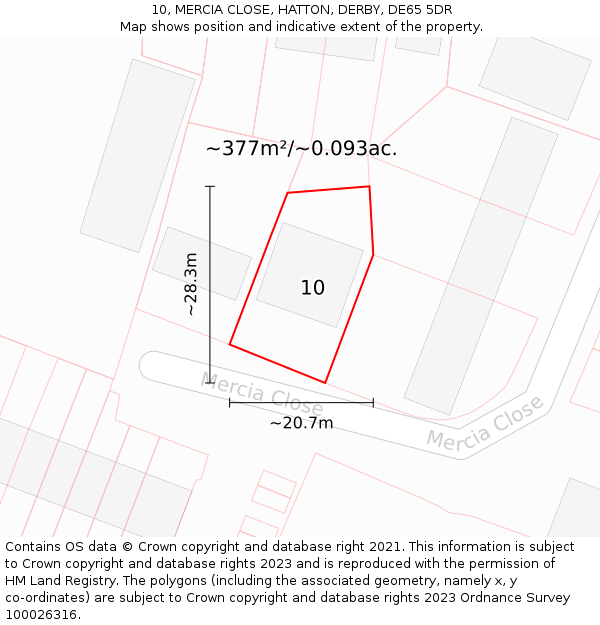 10, MERCIA CLOSE, HATTON, DERBY, DE65 5DR: Plot and title map