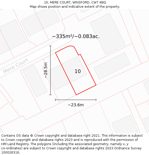 10, MERE COURT, WINSFORD, CW7 4BQ: Plot and title map