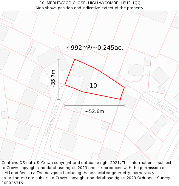 10, MERLEWOOD CLOSE, HIGH WYCOMBE, HP11 1QQ: Plot and title map