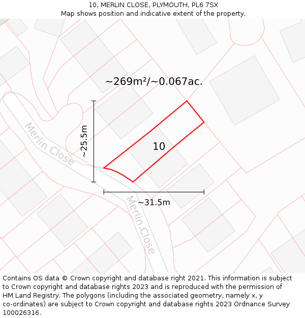 10, MERLIN CLOSE, PLYMOUTH, PL6 7SX: Plot and title map