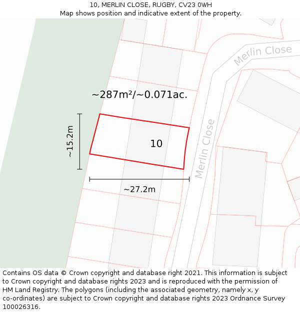 10, MERLIN CLOSE, RUGBY, CV23 0WH: Plot and title map