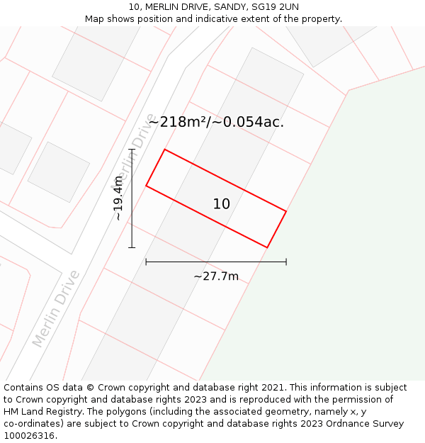 10, MERLIN DRIVE, SANDY, SG19 2UN: Plot and title map