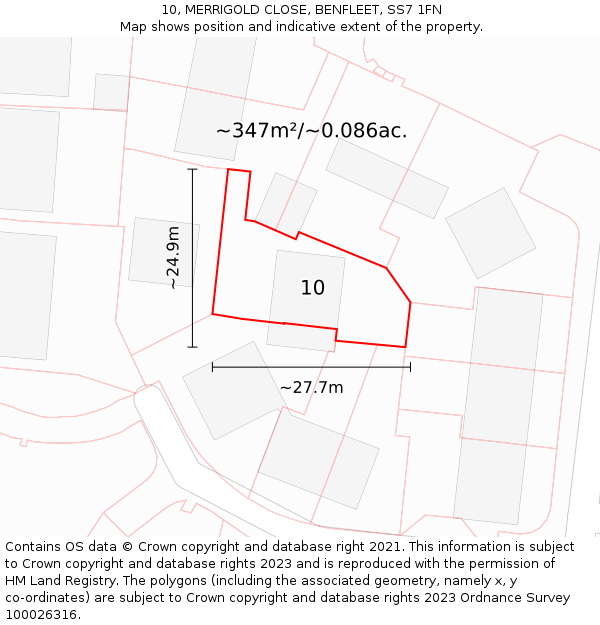 10, MERRIGOLD CLOSE, BENFLEET, SS7 1FN: Plot and title map