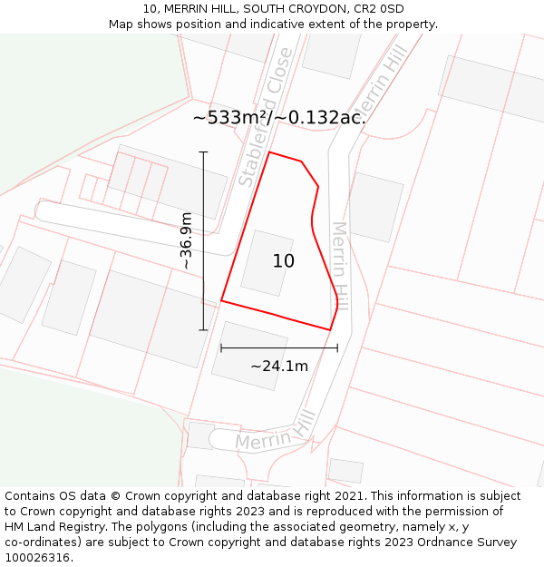 10, MERRIN HILL, SOUTH CROYDON, CR2 0SD: Plot and title map