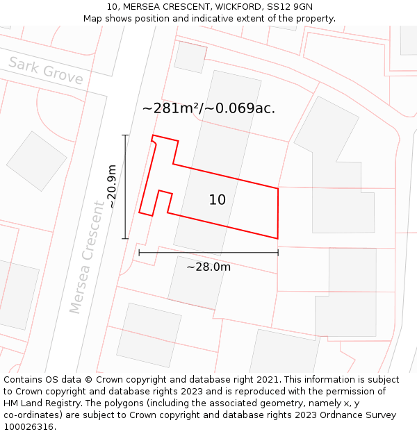 10, MERSEA CRESCENT, WICKFORD, SS12 9GN: Plot and title map