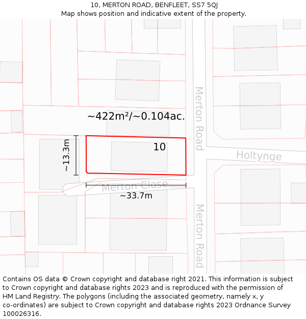 10, MERTON ROAD, BENFLEET, SS7 5QJ: Plot and title map