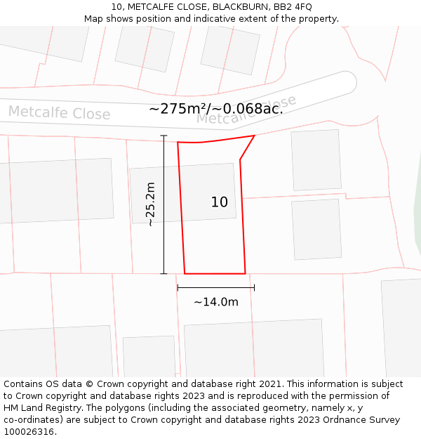 10, METCALFE CLOSE, BLACKBURN, BB2 4FQ: Plot and title map