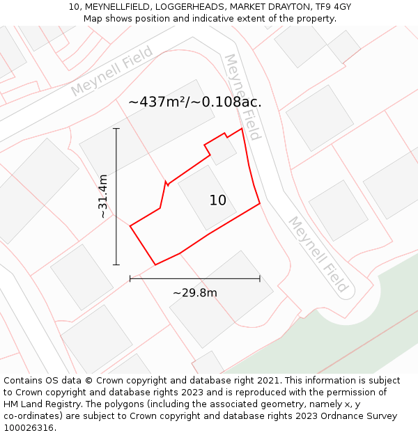 10, MEYNELLFIELD, LOGGERHEADS, MARKET DRAYTON, TF9 4GY: Plot and title map