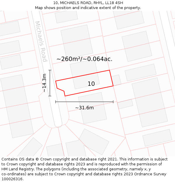 10, MICHAELS ROAD, RHYL, LL18 4SH: Plot and title map