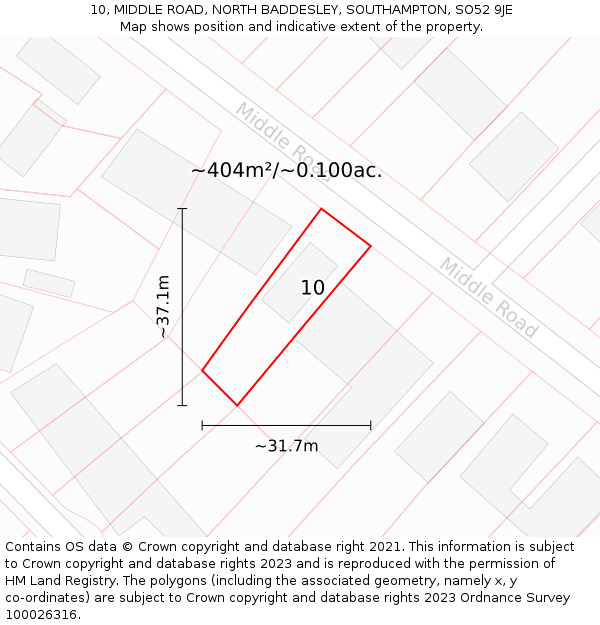 10, MIDDLE ROAD, NORTH BADDESLEY, SOUTHAMPTON, SO52 9JE: Plot and title map