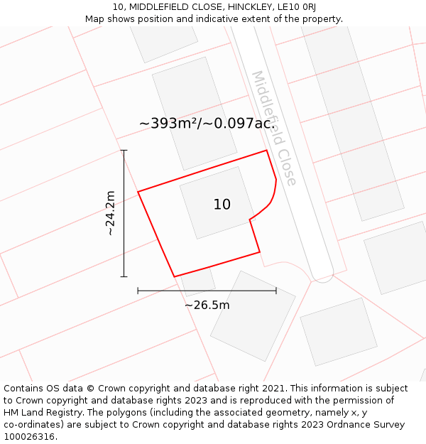 10, MIDDLEFIELD CLOSE, HINCKLEY, LE10 0RJ: Plot and title map