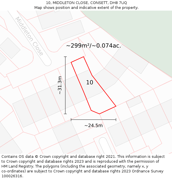 10, MIDDLETON CLOSE, CONSETT, DH8 7UQ: Plot and title map