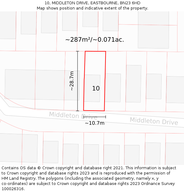 10, MIDDLETON DRIVE, EASTBOURNE, BN23 6HD: Plot and title map