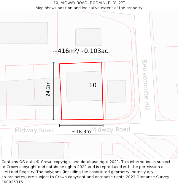 10, MIDWAY ROAD, BODMIN, PL31 2PT: Plot and title map