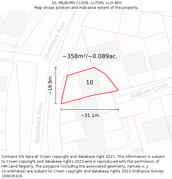 10, MILBURN CLOSE, LUTON, LU3 4EH: Plot and title map