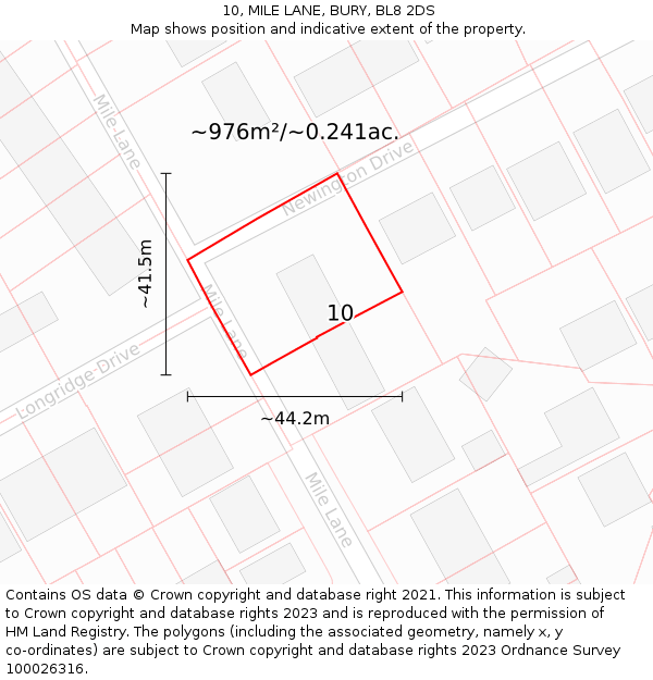 10, MILE LANE, BURY, BL8 2DS: Plot and title map