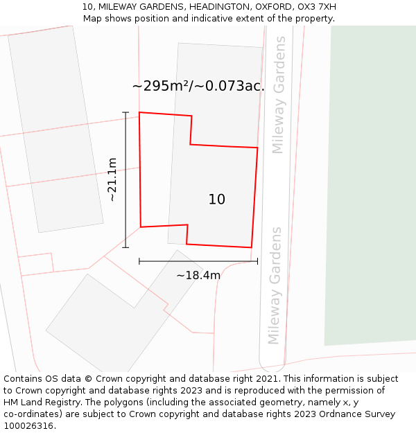 10, MILEWAY GARDENS, HEADINGTON, OXFORD, OX3 7XH: Plot and title map