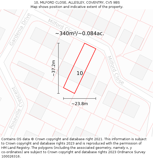 10, MILFORD CLOSE, ALLESLEY, COVENTRY, CV5 9BS: Plot and title map