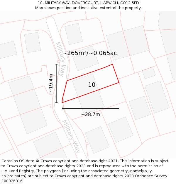 10, MILITARY WAY, DOVERCOURT, HARWICH, CO12 5FD: Plot and title map