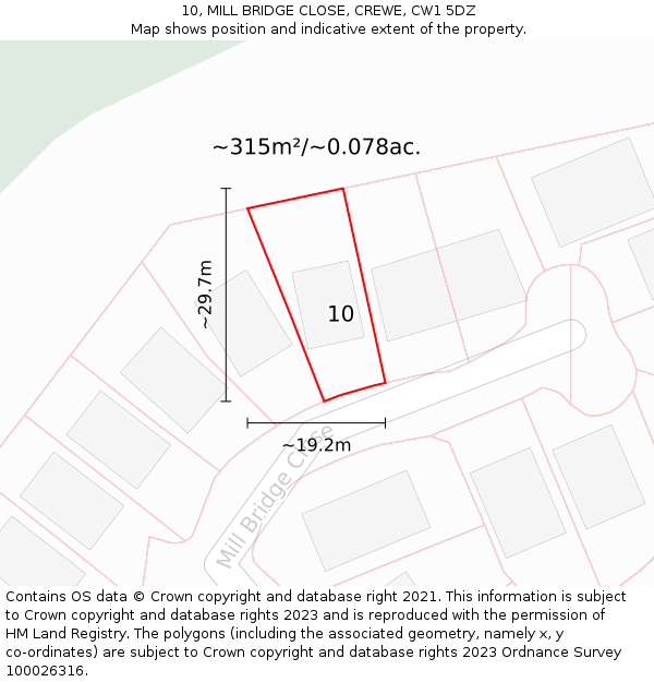 10, MILL BRIDGE CLOSE, CREWE, CW1 5DZ: Plot and title map