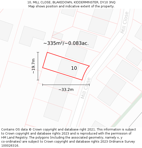 10, MILL CLOSE, BLAKEDOWN, KIDDERMINSTER, DY10 3NQ: Plot and title map