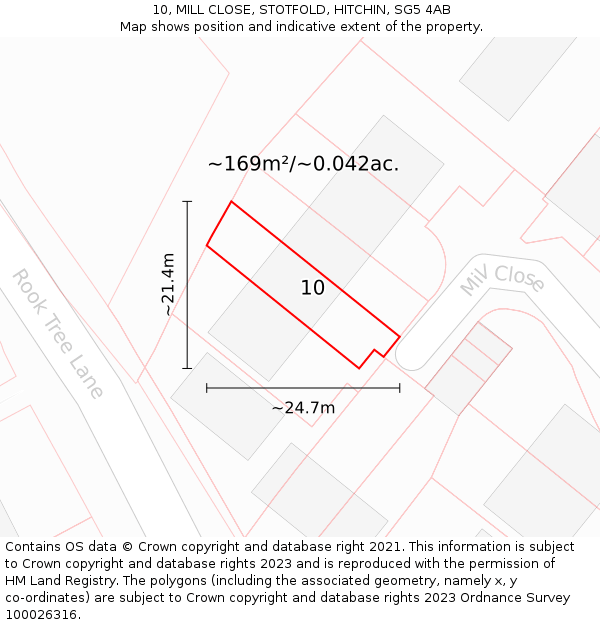 10, MILL CLOSE, STOTFOLD, HITCHIN, SG5 4AB: Plot and title map