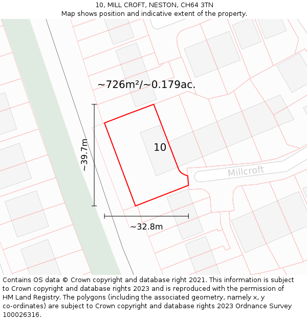 10, MILL CROFT, NESTON, CH64 3TN: Plot and title map