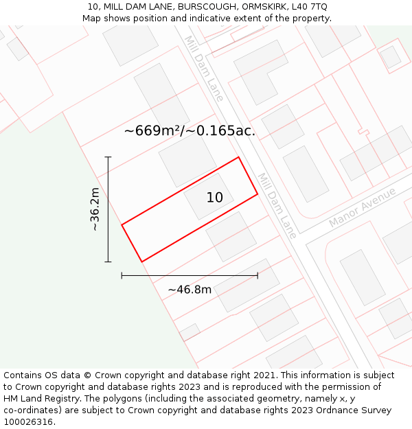 10, MILL DAM LANE, BURSCOUGH, ORMSKIRK, L40 7TQ: Plot and title map