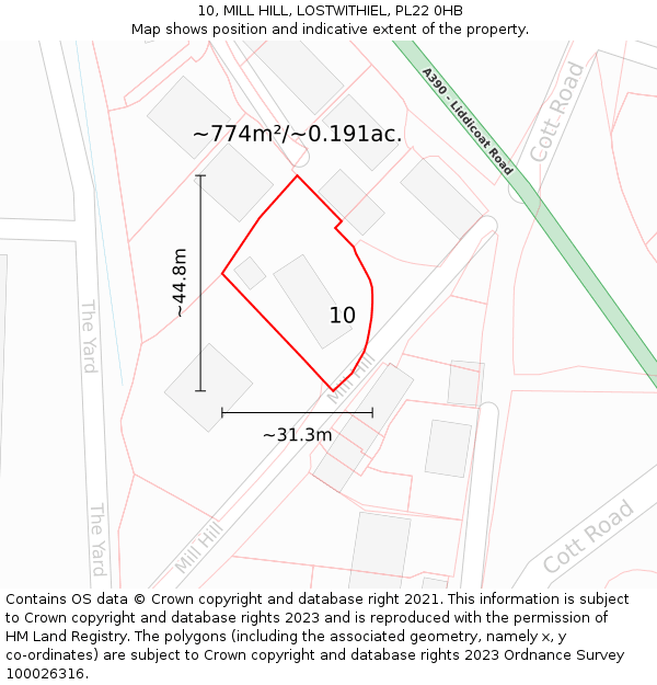 10, MILL HILL, LOSTWITHIEL, PL22 0HB: Plot and title map