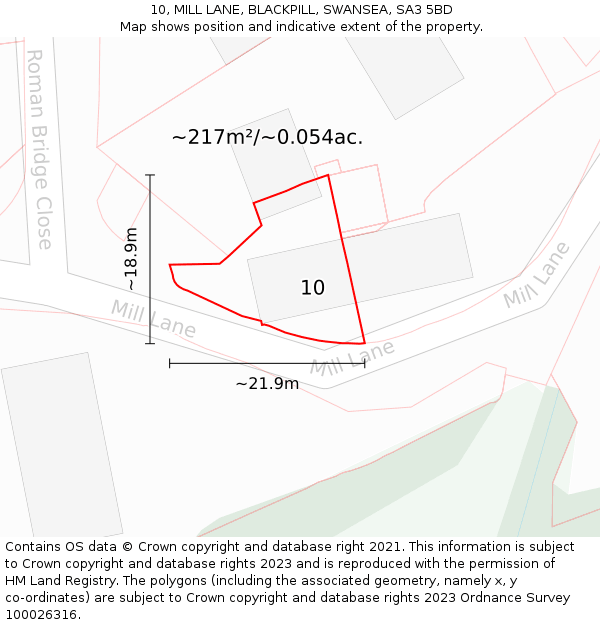 10, MILL LANE, BLACKPILL, SWANSEA, SA3 5BD: Plot and title map