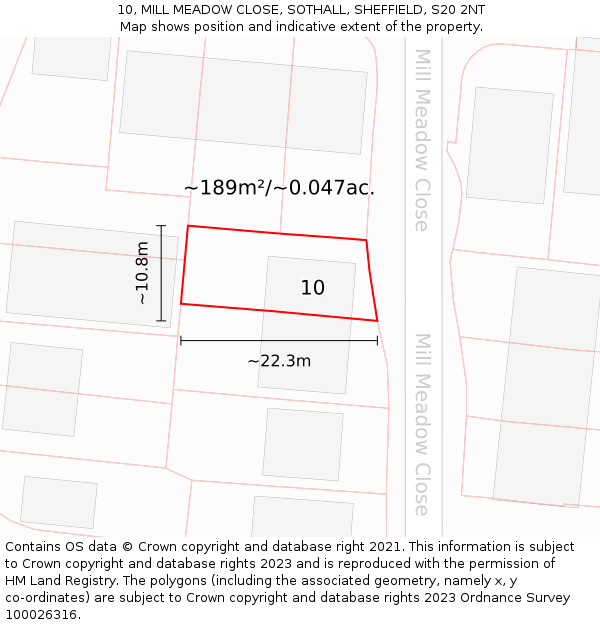 10, MILL MEADOW CLOSE, SOTHALL, SHEFFIELD, S20 2NT: Plot and title map