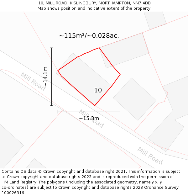 10, MILL ROAD, KISLINGBURY, NORTHAMPTON, NN7 4BB: Plot and title map