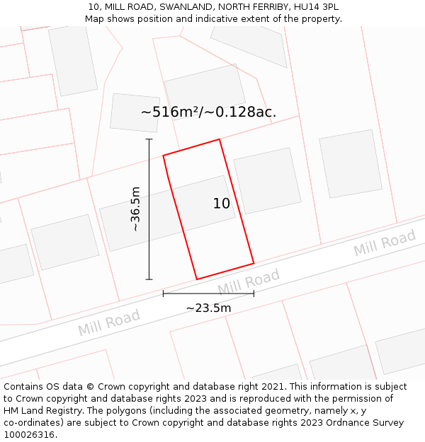 10, MILL ROAD, SWANLAND, NORTH FERRIBY, HU14 3PL: Plot and title map