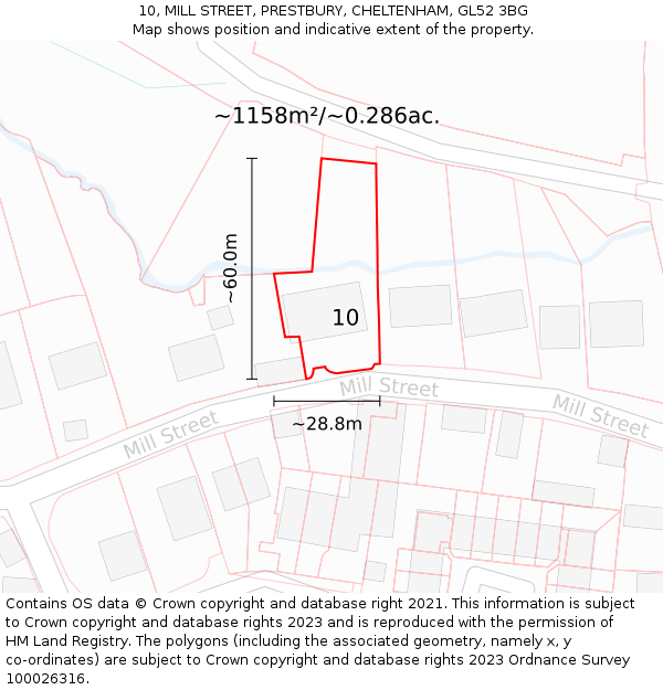 10, MILL STREET, PRESTBURY, CHELTENHAM, GL52 3BG: Plot and title map