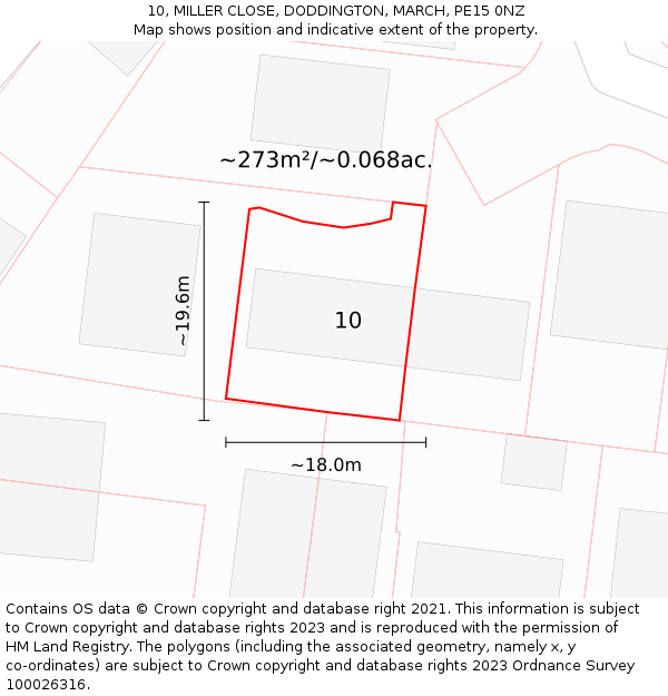 10, MILLER CLOSE, DODDINGTON, MARCH, PE15 0NZ: Plot and title map