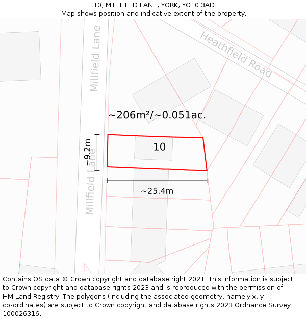 10, MILLFIELD LANE, YORK, YO10 3AD: Plot and title map